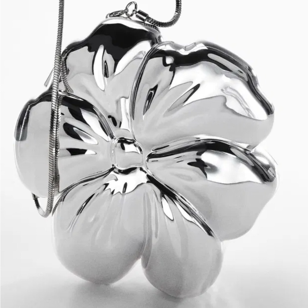 Silver Flower Shaped Bag by mango